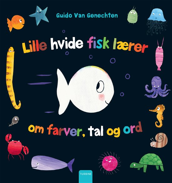 Cover for Guido Van Genechten · Den lille hvide fisk lærer om farver, tal og ord (Inbunden Bok) [1:a utgåva] (2020)