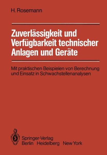 Cover for Harald Rosemann · Zuverlassigkeit und Verfugbarkeit Technischer Anlagen und Gerate (Paperback Book) [German edition] (1981)