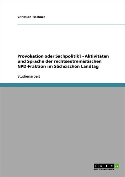 Cover for Tischner · Provokation oder Sachpolitik? (Book) [German edition] (2013)