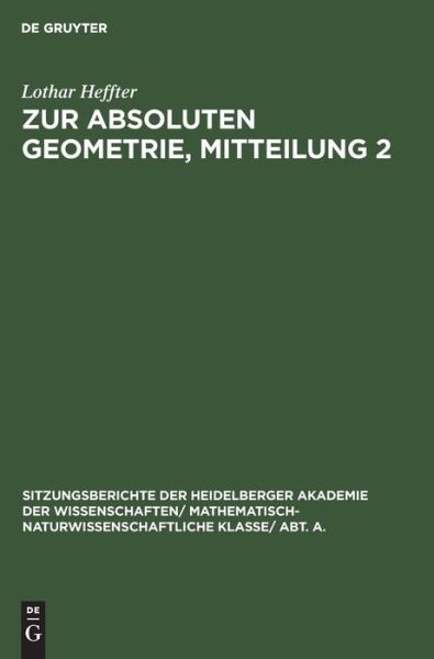 Cover for Lothar Heffter · Zur Absoluten Geometrie (Book) (1925)