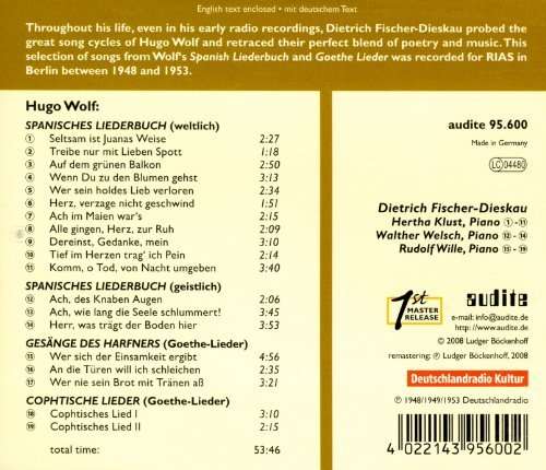 Edition Fischer-dieskau 2 - Wolf / Fischer-dieskau / Wille - Musik - Audite - 0422143956004 - 14. oktober 2008