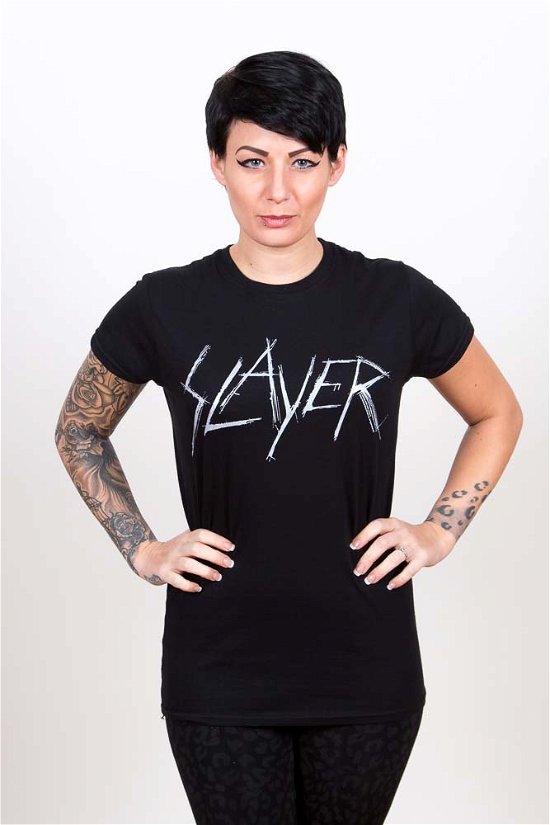 Slayer Ladies T-Shirt: Scratchy Logo - Slayer - Produtos - Global - Apparel - 5055295393004 - 