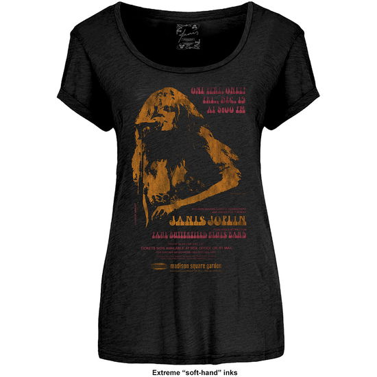 Cover for Janis Joplin · Janis Joplin Ladies T-Shirt: Madison Square Garden (Black) (Soft Hand Inks) (T-shirt) [size S] [Black - Ladies edition] (2017)