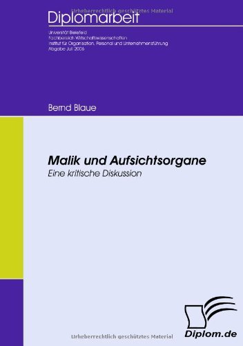 Cover for Bernd Blaue · Malik Und Aufsichtsorgane: Eine Kritische Diskussion (Paperback Book) [German edition] (2009)