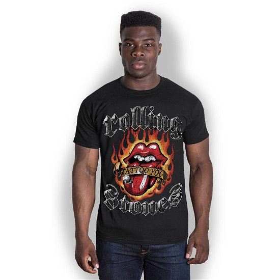 Cover for The Rolling Stones · The Rolling Stones Unisex T-Shirt: Flaming Tattoo Tongue (T-shirt) [size L] [Black - Unisex edition]