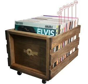 Cover for Music Protection · Wooden Record Storage Crate on Wheels for 100 Lps - Retro Musique (ACCESSORY)