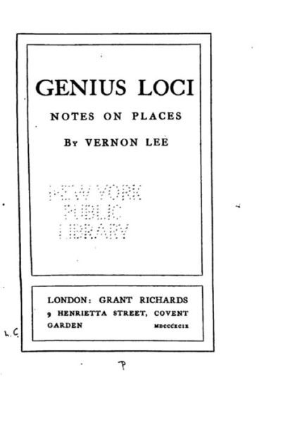 Cover for Vernon Lee · Genius Loci, Notes on Places (Paperback Bog) (2016)