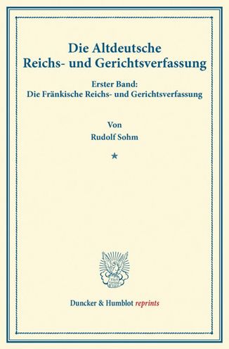 Cover for Sohm · Die Altdeutsche Reichs- und Gerich (Book) (2014)