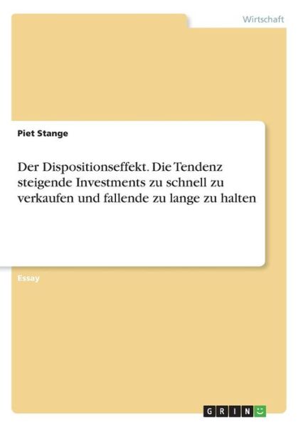 Cover for Stange · Der Dispositionseffekt. Die Tend (Book) (2016)