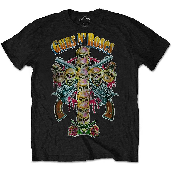 Guns N' Roses Unisex T-Shirt: Skull Cross 80s - Guns N Roses - Produtos - ROFF - 5055979927006 - 7 de julho de 2016