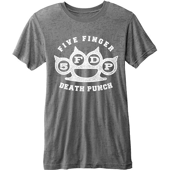 Cover for Five Finger Death Punch · Five Finger Death Punch Unisex Fashion Tee: Brass Knuckle with Burn Out Finishing (TØJ) [size S] [Grey - Unisex edition]