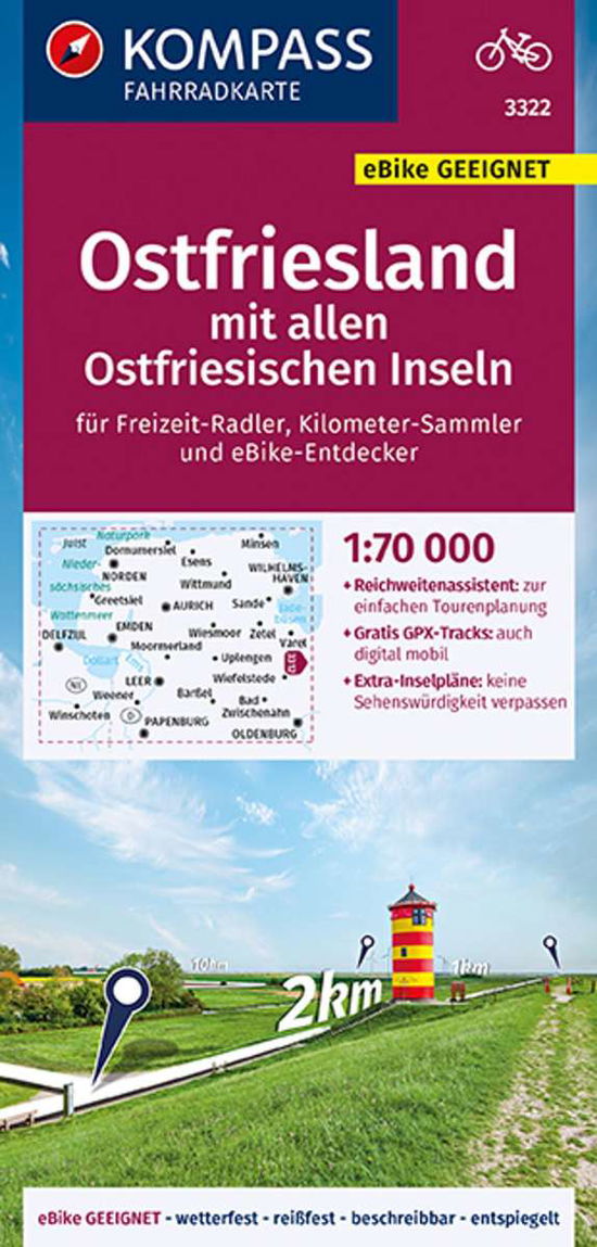 KOMPASS Fahrradkarte Ostfriesland mit allen Ostfriesischen Inseln 1:70.000, FK 3322 - KOMPASS-Karten GmbH - Books - Kompass Karten GmbH - 9783991211006 - April 1, 2021