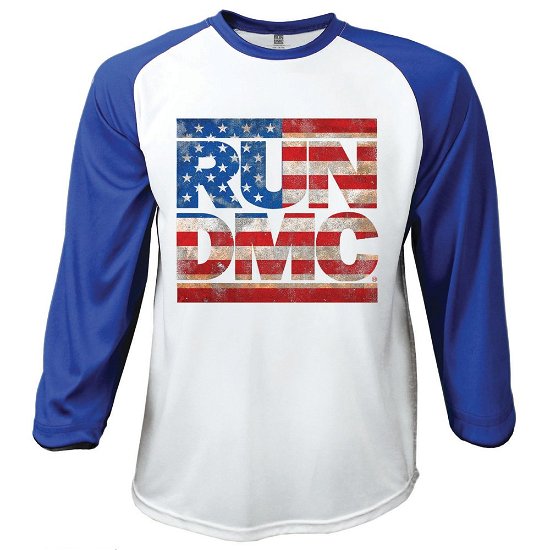 Cover for Run DMC · Run DMC Unisex Raglan T-Shirt: Americana (TØJ) [size XL] [White, Blue - Unisex edition]