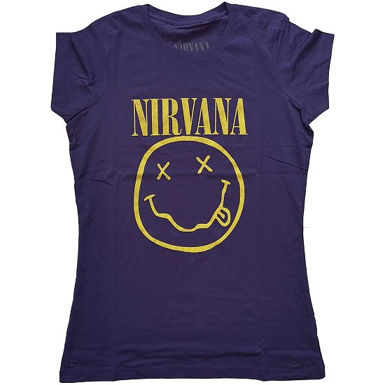 Cover for Nirvana · Nirvana Ladies T-Shirt: Yellow Happy Face (T-shirt) [size XS] [Purple - Ladies edition]
