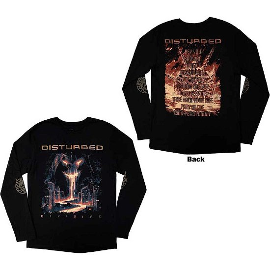 Disturbed Unisex Long Sleeve T-Shirt: European Tour '23 Divisive (Back Print & Ex-Tour) - Disturbed - Produtos -  - 5056737244007 - 
