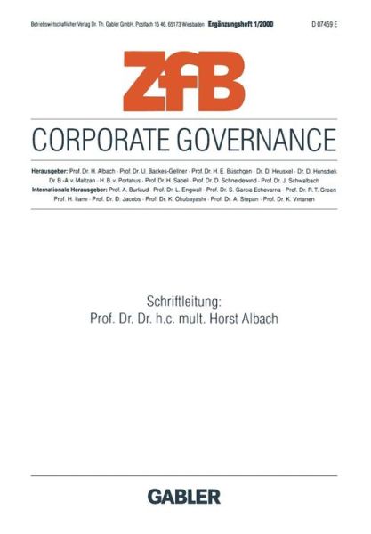 Cover for Horst Albach · Corporate Governance - Zfb Special Issue (Paperback Book) [2000 edition] (2000)