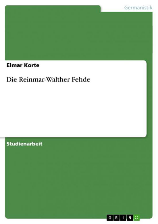 Cover for Korte · Die Reinmar-Walther Fehde (Buch) [German edition] (2009)