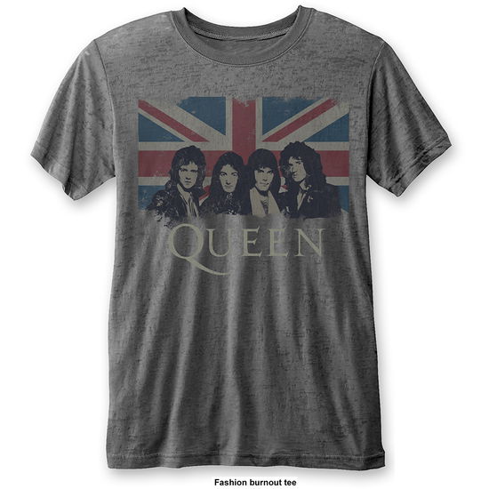 Cover for Queen · Queen Unisex T-Shirt: Vintage Union Jack (Burnout) (T-shirt) [size XXL] [Grey - Unisex edition]