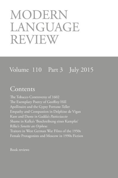 Cover for D F Connon · Modern Language Review (110: 3) July 2015 (Paperback Bog) (2015)