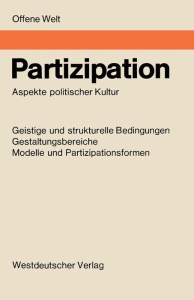 Partizipation: Aspekte Politischer Kultur - Helga Boss-Stenner - Books - Vs Verlag Fur Sozialwissenschaften - 9783663009009 - 1970