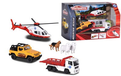 Diorama Mountain Rescue Play sæt die-cast, 3 biler - Helicopter 13 cm, vehicles 7,5cm - Majorette - Gadżety -  - 3467452053010 - 22 września 2019