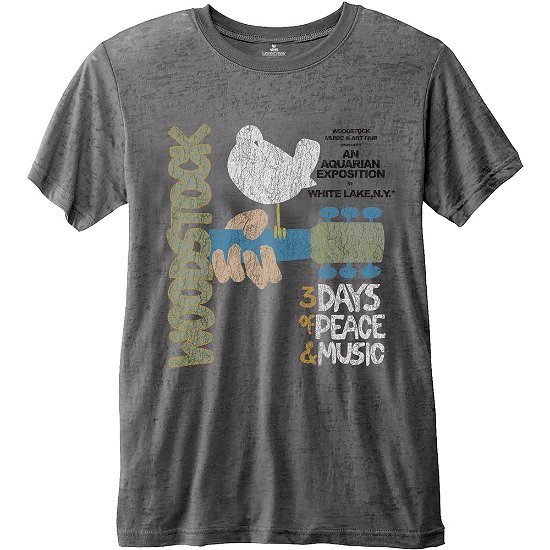 Woodstock Unisex Fashion Tee: Classic Vintage Poster with Burn Out Finishing - Woodstock - Merchandise - Perryscope - 5055979957010 - 