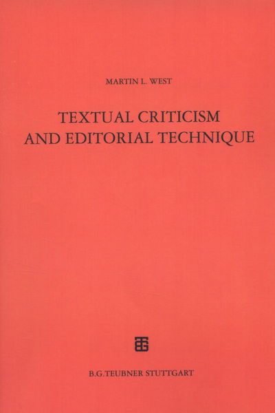 Cover for West · Textual Criticism and Editorial Te (Book) (1973)