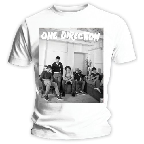 Cover for One Direction · One Direction Ladies T-Shirt: Band Lounge Black &amp; White (Skinny Fit) (T-shirt) [size M] [White - Ladies edition]