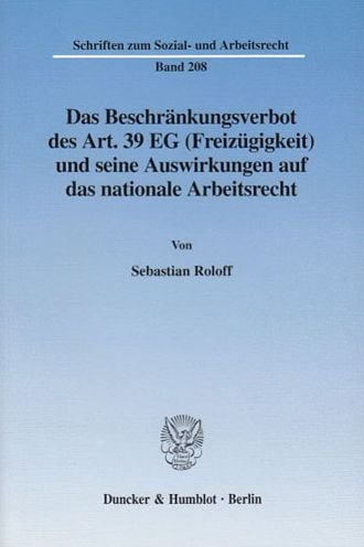 Cover for Roloff · Das Beschränkungsverbot des Art. (Book) (2003)