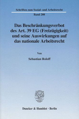 Cover for Roloff · Das Beschränkungsverbot des Art. (Book) (2003)