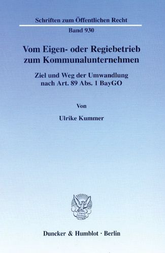 Cover for Kummer · Vom Eigen- oder Regiebetrieb zum (Book) (2003)