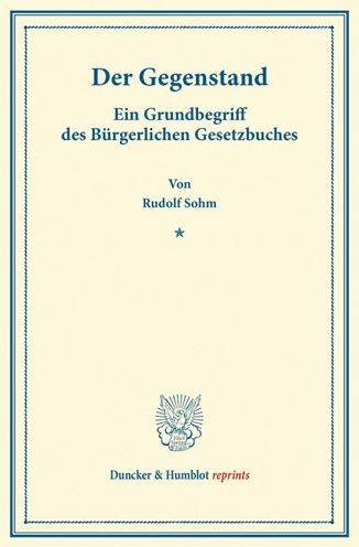 Cover for Sohm · Der Gegenstand. (Book) (2014)