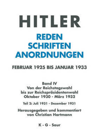 Cover for Christian Hartmann · Juli 1931 - Dezember 1931 (Book) (1996)