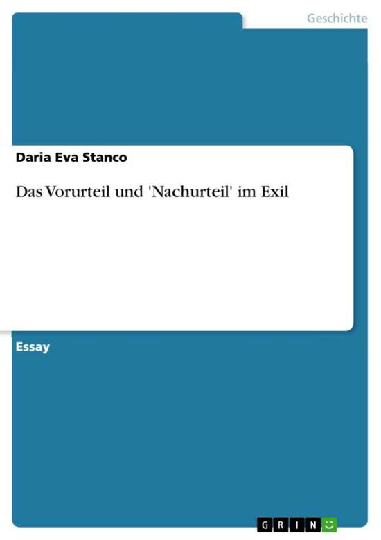 Cover for Daria Eva Stanco · Das Vorurteil Und 'nachurteil' Im Exil (Paperback Book) [German edition] (2009)