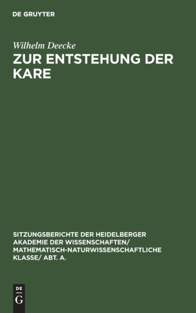 Cover for Wilhelm Deecke · Zur Entstehung der Kare (Book) (1929)