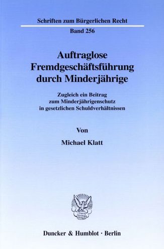 Cover for Klatt · Auftraglose Fremdgeschäftsführung (Book) (2001)