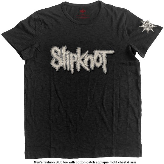Slipknot Unisex T-Shirt: Logo & Star (Applique) - Slipknot - Produtos - Bravado - 5055979981015 - 