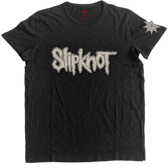 Slipknot Unisex T-Shirt: Logo & Star (Applique) - Slipknot - Produtos - Bravado - 5055979981015 - 