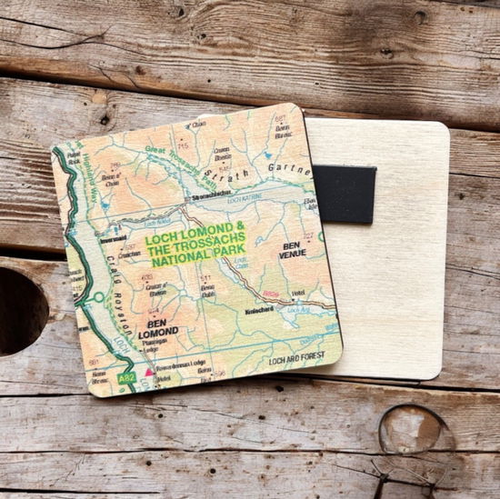 Cover for OS Map Wooden Square Magnet - Loch Lomond and The Trossachs National Park (MERCH) (2025)