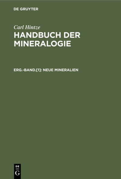 Cover for Carl Hintze · Neue Mineralien : Aus (Book) (1938)