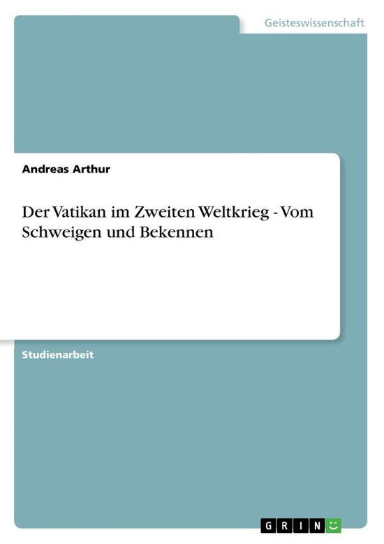 Cover for Arthur · Der Vatikan im Zweiten Weltkrieg (Book)