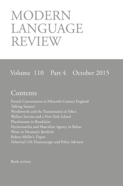 Cover for D F Connon · Modern Language Review (110: 4) October 2015 (Pocketbok) (2015)