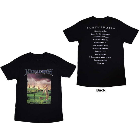 Megadeth Unisex T-Shirt: Youthanasia Tracklist (Back Print) - Megadeth - Produtos -  - 5056737246018 - 