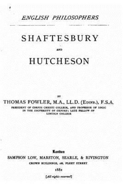 Cover for Thomas Fowler · Shaftesbury and Hutcheson (Taschenbuch) (2016)