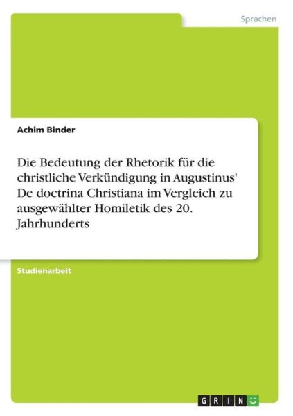 Cover for Binder · Die Bedeutung der Rhetorik für d (Book) [German edition] (2013)