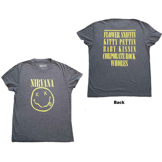 Nirvana Unisex T-Shirt: Yellow Happy Face (Back Print) - Nirvana - Produtos -  - 5056561028019 - 