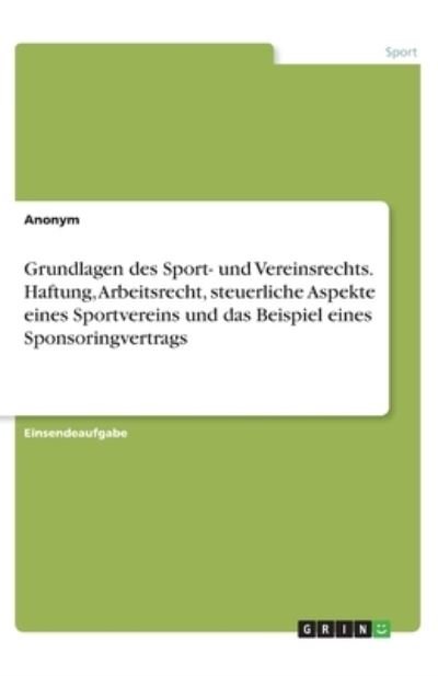 Cover for Anonym · Grundlagen des Sport- und Verein (N/A)