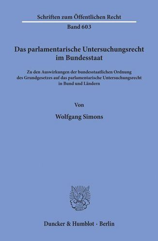 Cover for Simons · Das parlamentarische Untersuchun (Book) (1991)