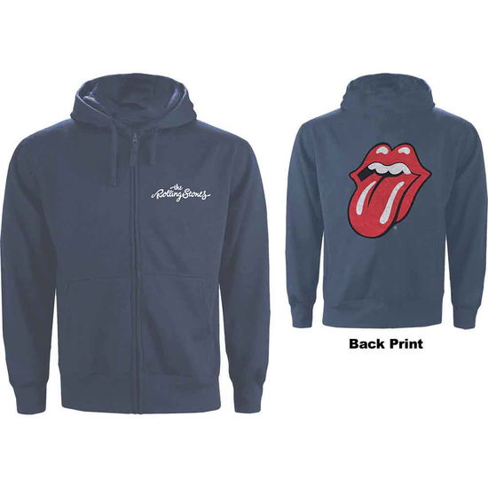 Cover for The Rolling Stones · The Rolling Stones Unisex Zipped Hoodie: Classic Tongue (Petrol Blue) (Back Print) (Hoodie)