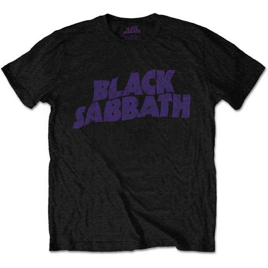 Black Sabbath Unisex T-Shirt: Wavy Logo Vintage - Black Sabbath - Fanituote - Bravado - 5055295357020 - maanantai 9. kesäkuuta 2014
